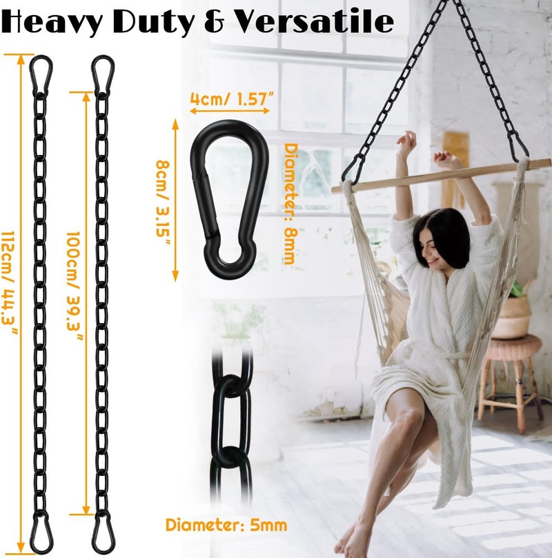 BFCAYQE Black Swing Hanging Chain Kit – 2Pcs 44" Heavy Duty Stainless Steel Chains with Carabiners for Hammock Chairs, Porch Swings, Punching Bags – Rust-Resistant Hanging Chain Extender Set – 660LB Load - Image 2